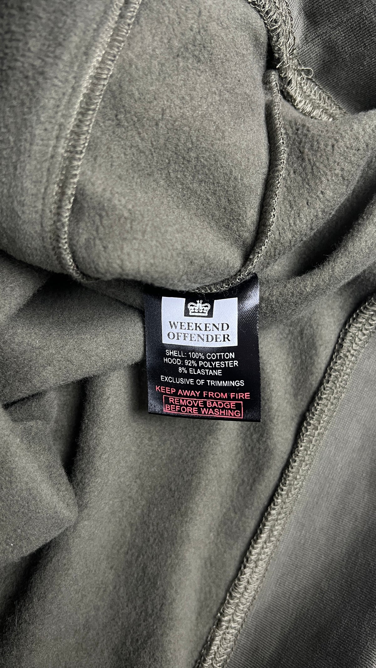 Sweat-shirt Hoodie Weekend Offender Capuche Cagoule, Kaki, Taille M — photographie complémentaire 5