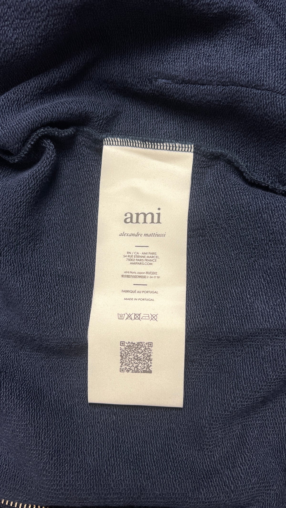 Sweat à capuche zippé Ami de Coeur AMI Paris marine neuf, broderie AMI ton sur ton au dos — vue 5