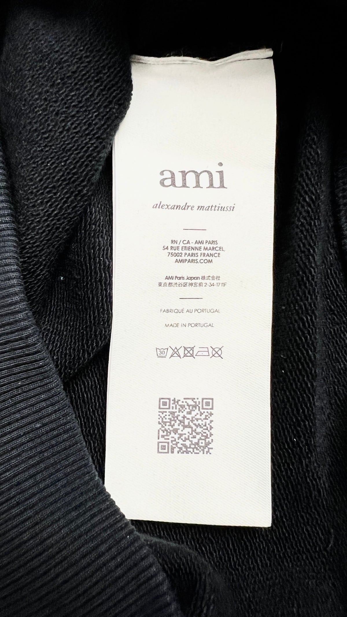 Sweatshirt Ami de Coeur AMI Paris noir neuf, finitions bord-côtes en détail — vue 4