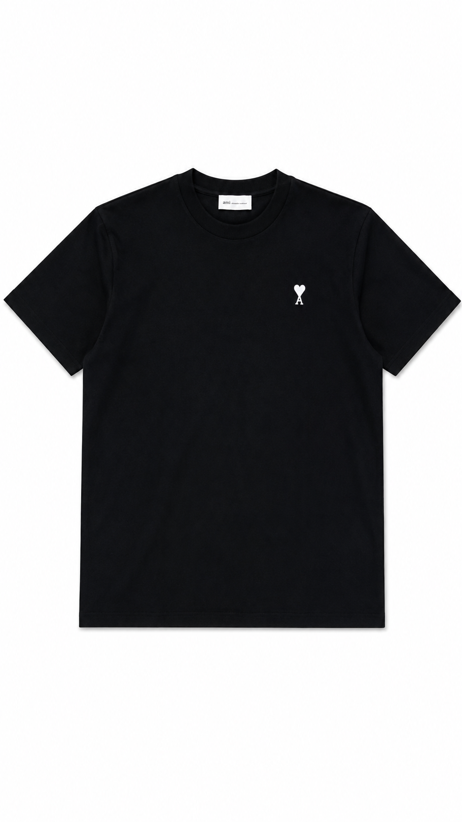 T-shirt Place des Victoires AMI Paris noir neuf, Ami de Cœur imprimé sur la poitrine — vue 1