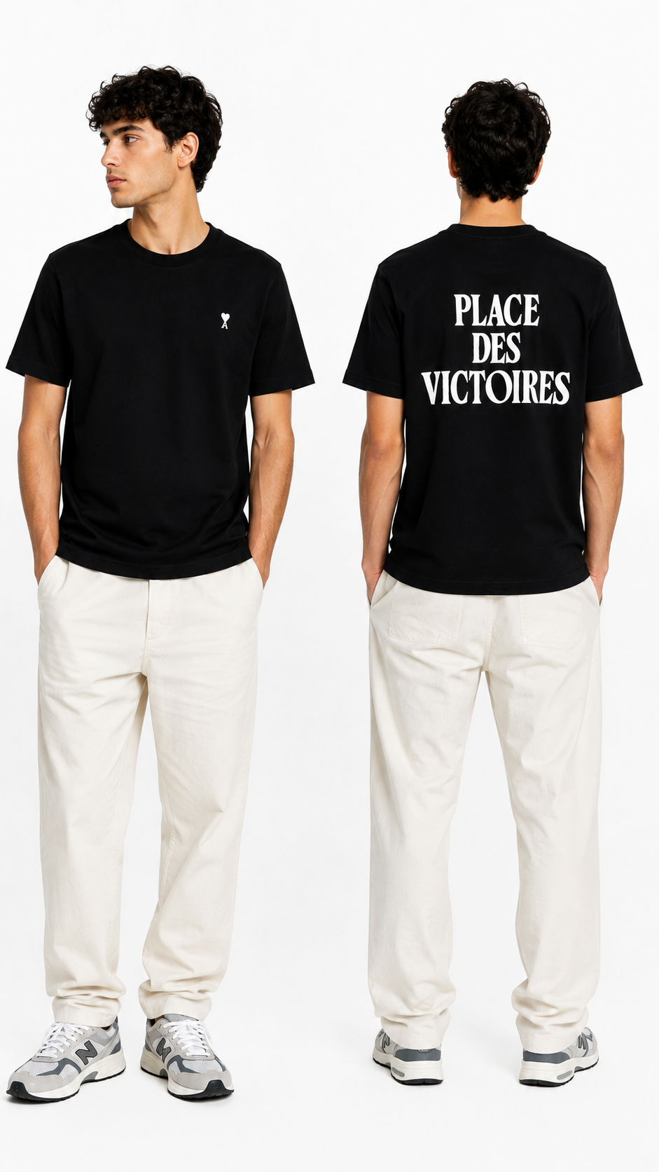 T-shirt Place des Victoires AMI Paris noir neuf, jersey de coton épais coupe boxy — vue 3