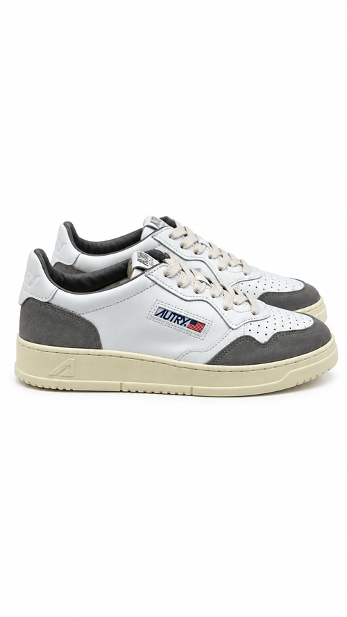 Sneakers Autry Medalist Low pelle bianca camoscio cemento - Bianco / Grigio - Nuove