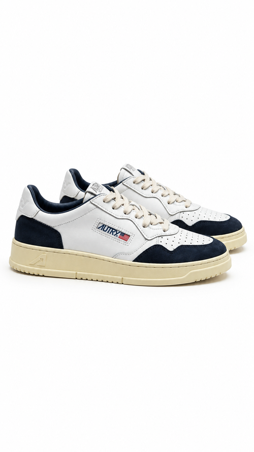 Sneakers Autry Medalist Low pelle bianca camoscio denim - Bianco / Blu - Nuove