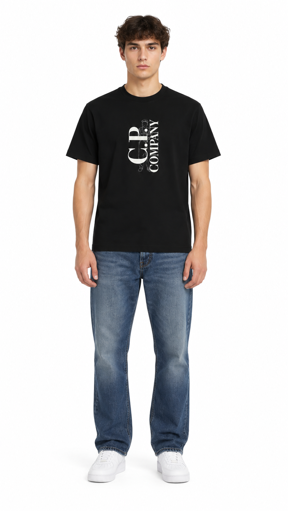 Tee-shirt C.P Company 30/1 Jersey Logo Vertical noir, détail étiquettes et finitions — vue 4