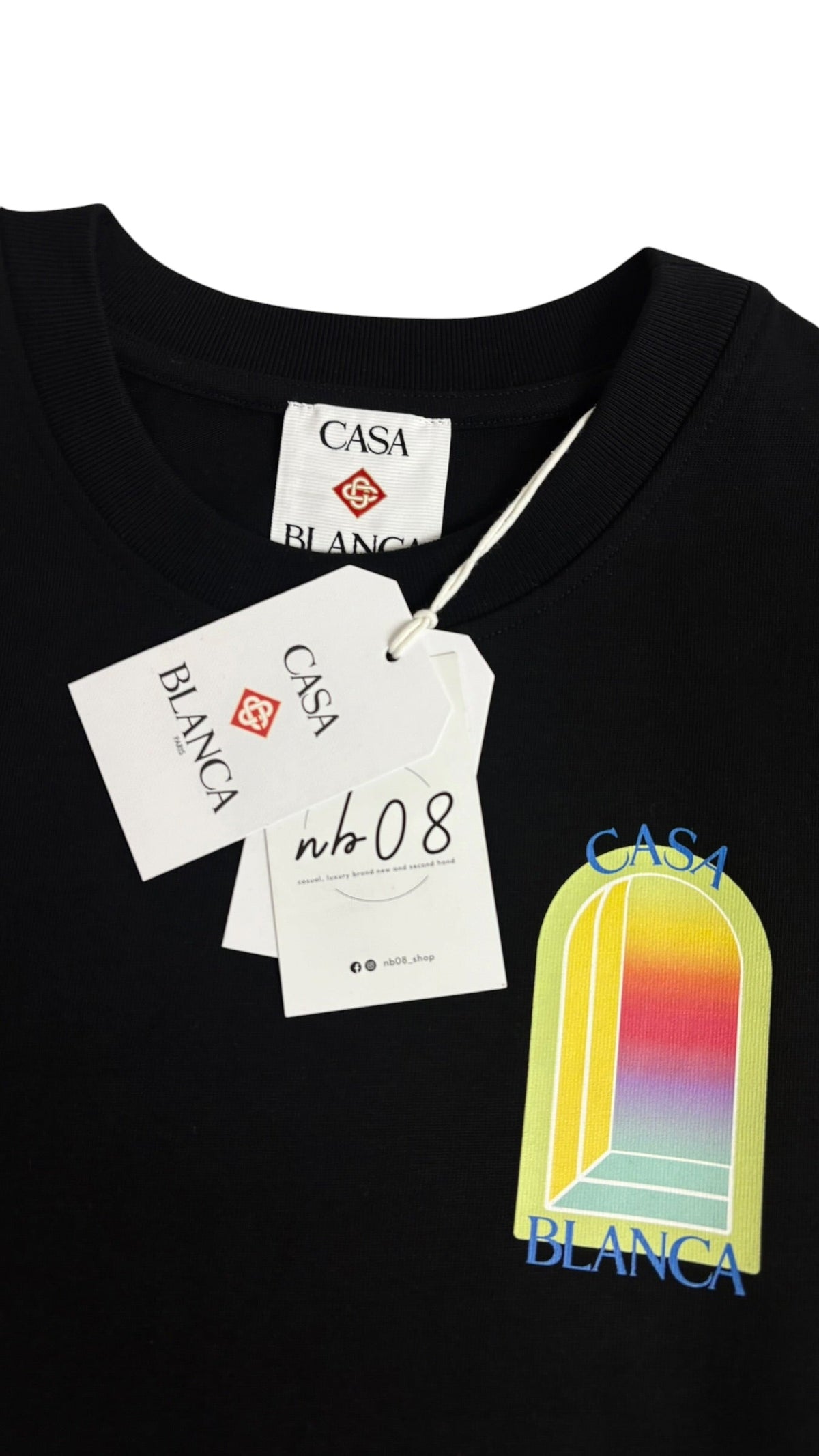 Casablanca L'Arche T-shirt, black, new, labels and finishing detail — view 3