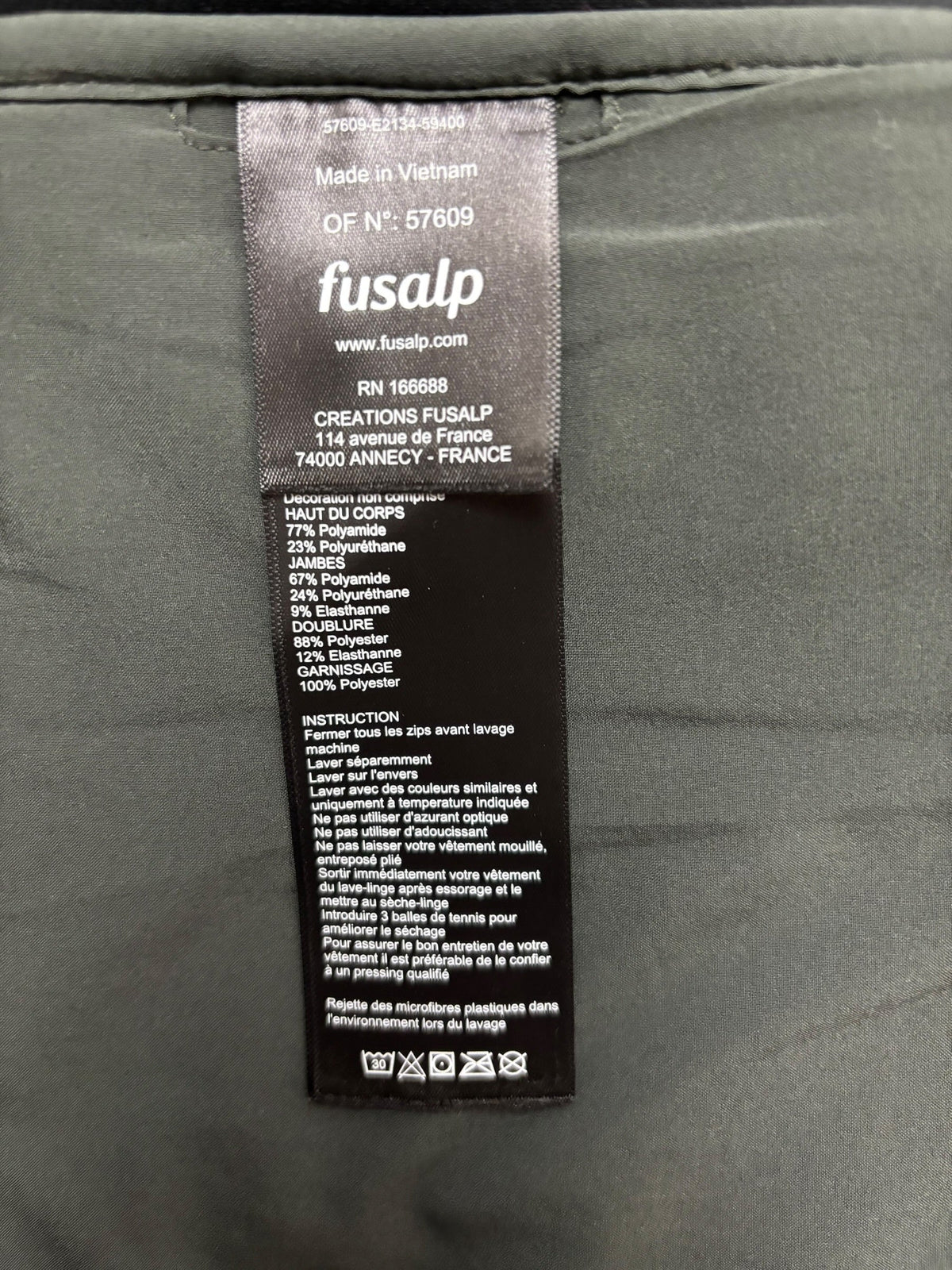 Veste Fusalp kaki taille XL - Vue côté