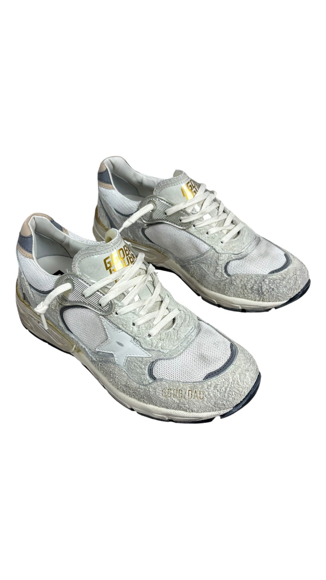 Golden Goose Dad-Star suede and mesh sneakers, white and silver, new - view 3/4