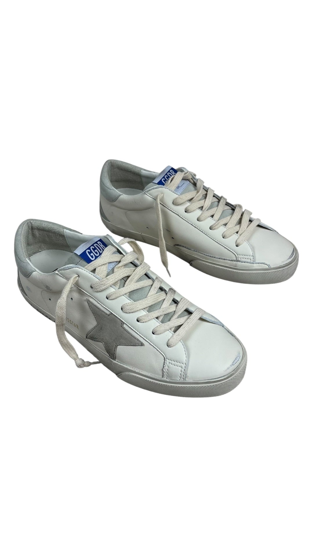 Golden Goose Super-Star nappa and nubuck sneakers, white and ice grey, new - view 3/4