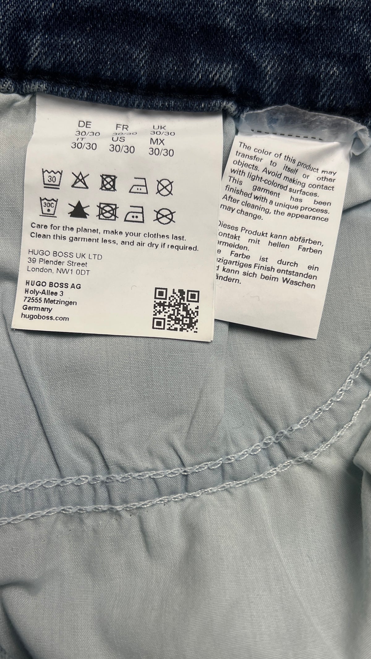 Jean Slim Hugo Boss Delaware marine, détail étiquettes et finitions — vue 5
