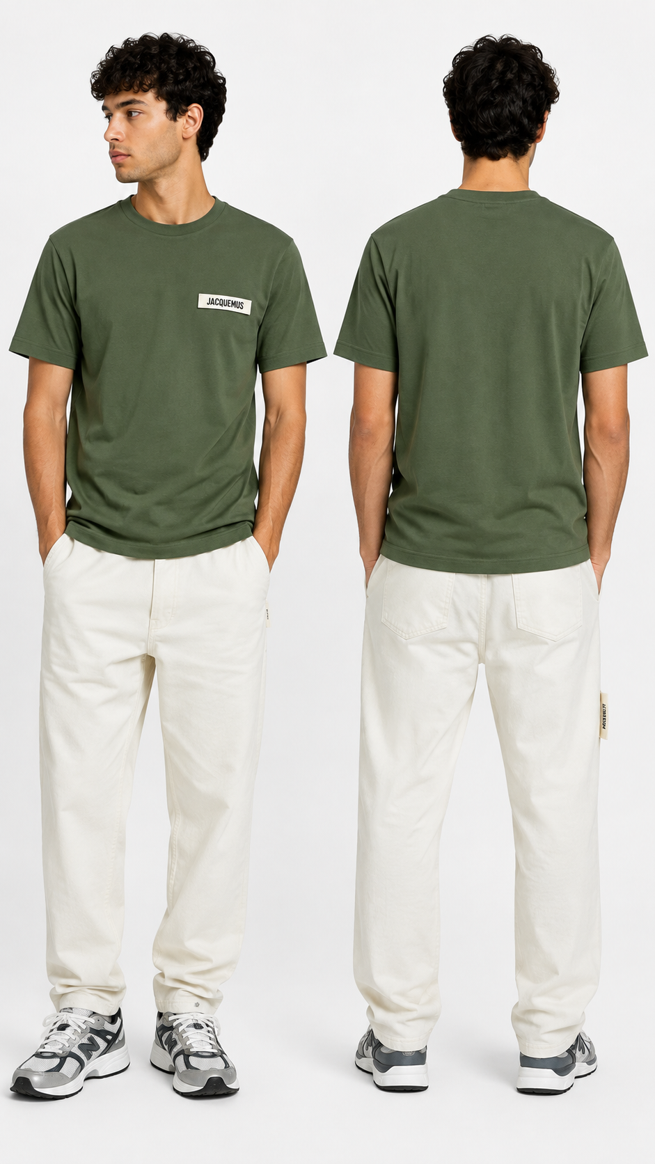 T-shirt Gros Grain Jacquemus kaki neuf, col rond à côtes en détail — vue 3