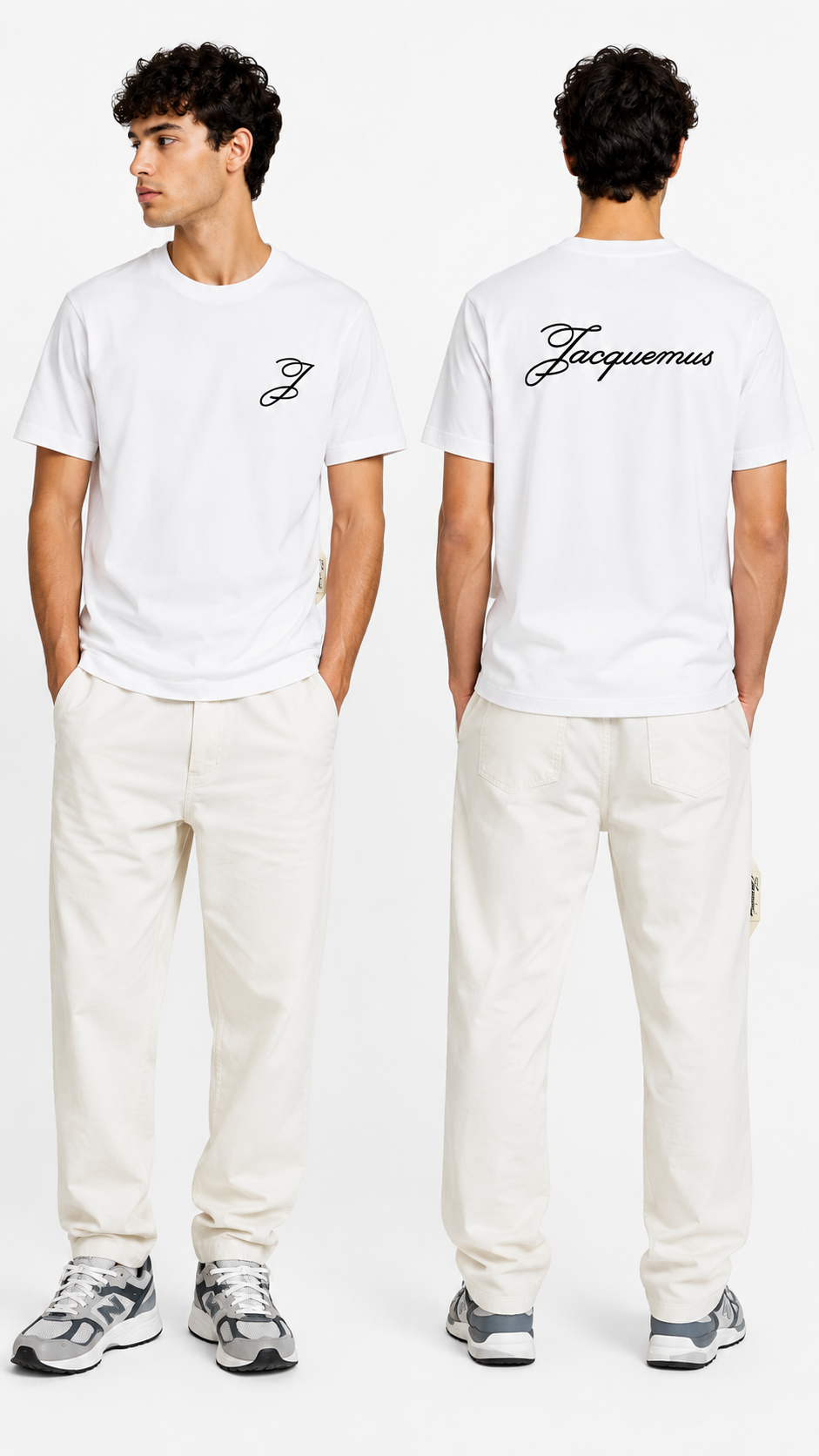 T-shirt Logo Jacquemus blanc neuf, signature brodée sous l'encolure dos — vue 3