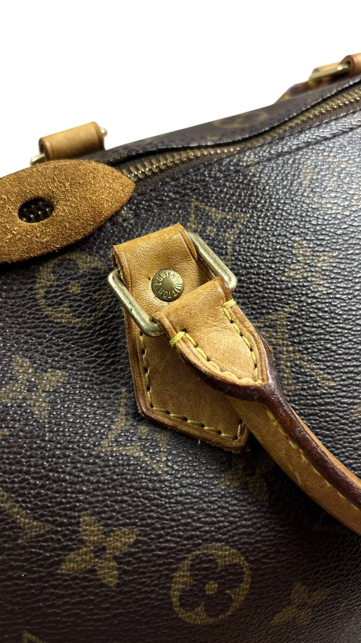Sac Louis Vuitton Speedy 30 toile Monogram marron, détail zip et quincaillerie — vue 5