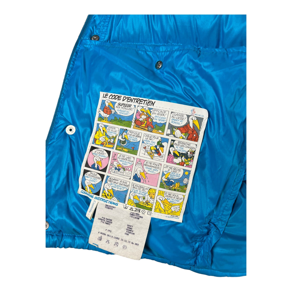 Moncler Grenoble down jacket, blue, size L, logo and label detail — view 4