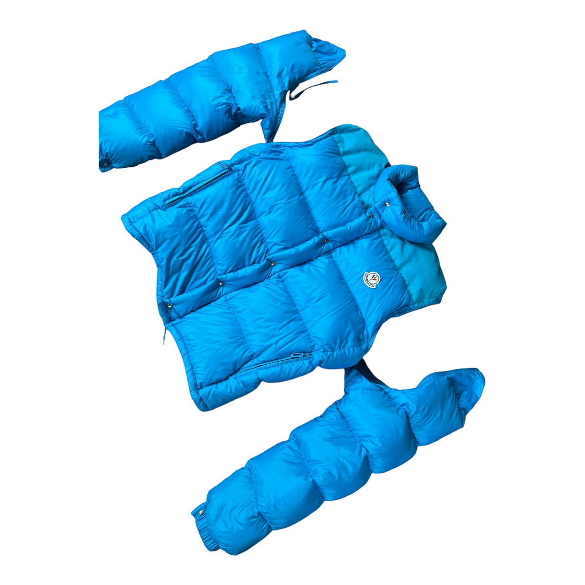 Moncler Grenoble down jacket, blue, size L, labels and finishing detail — view 6