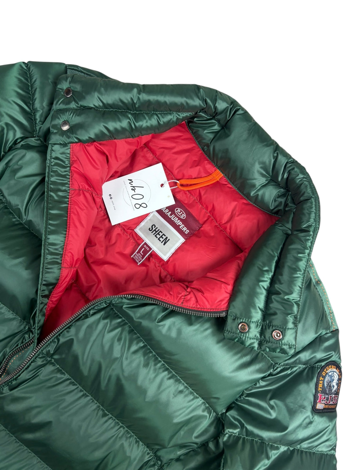 Doudoune Parajumpers vert taille L - Logo et étiquette
