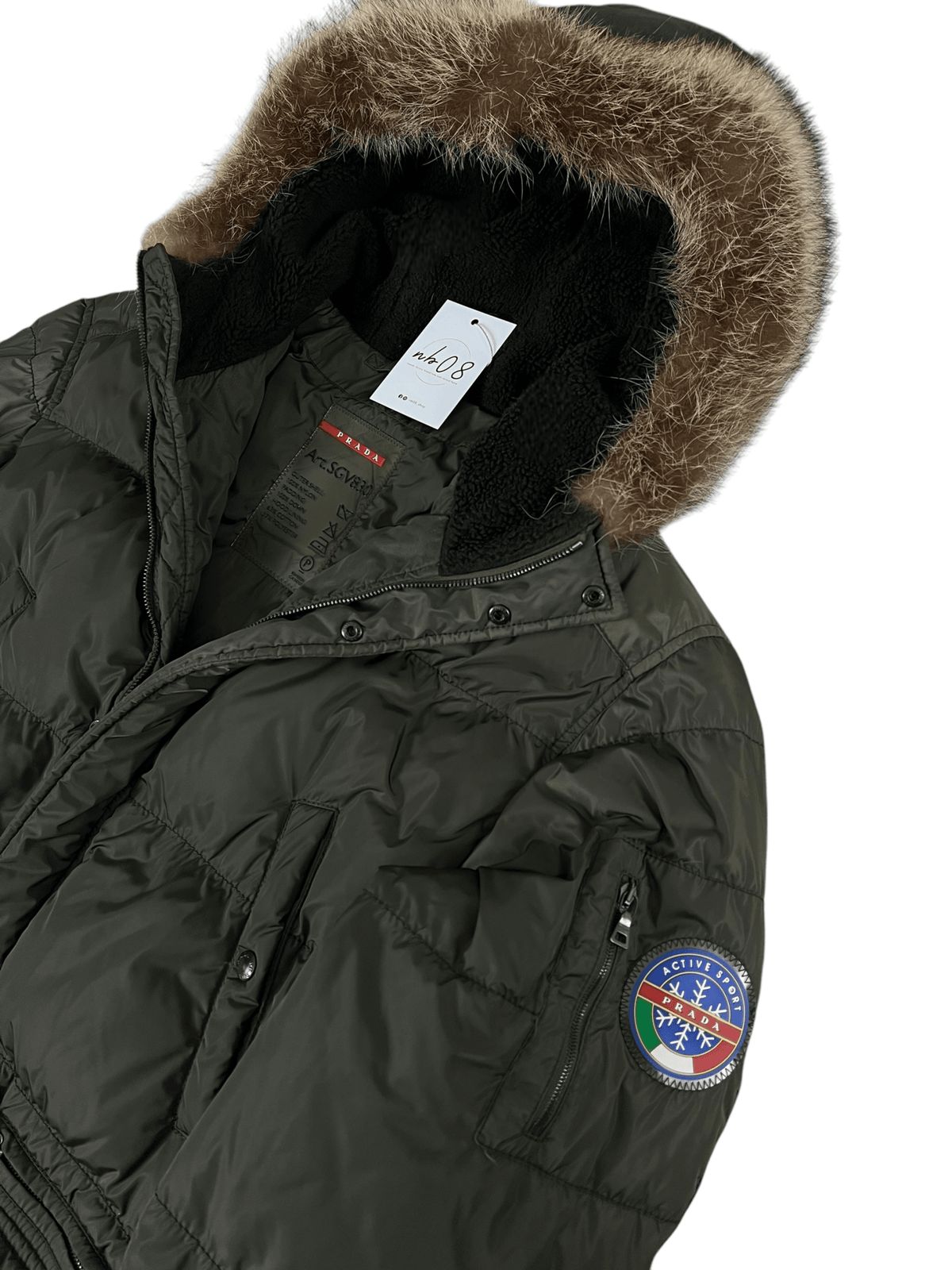 Parka Prada Active Sport kaki taille 52, détail matière et finitions — vue 3