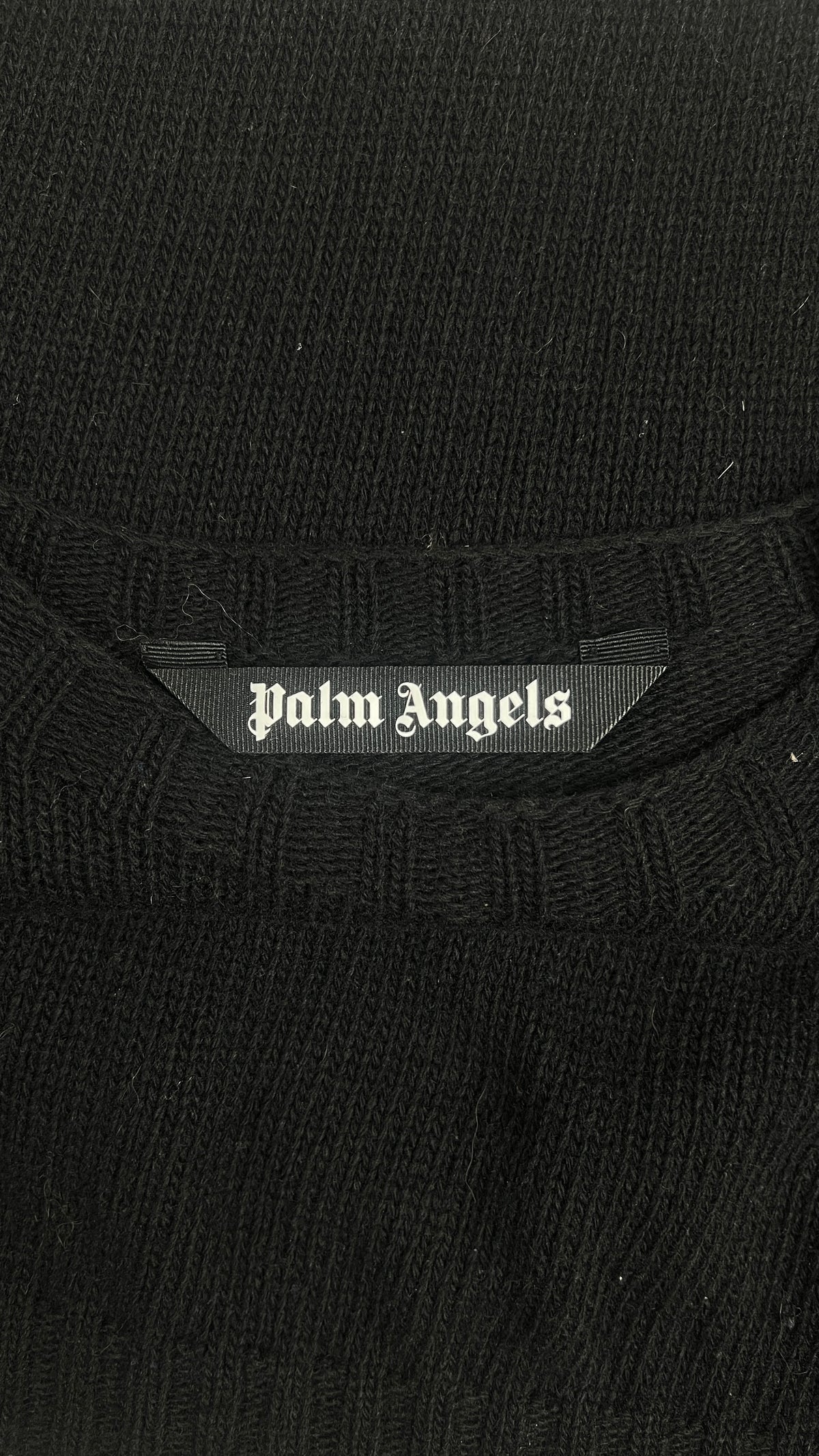 Pull Crewneck Palm Angels Curved Logo en Laine noir, taille S – photo complémentaire 2 – NB08 Shop