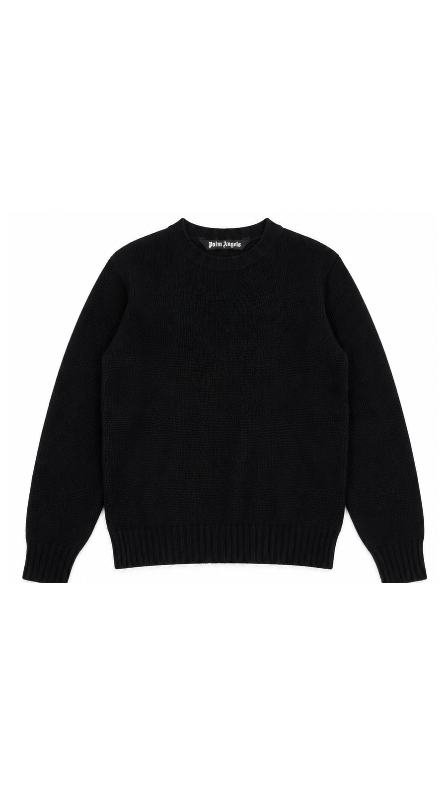 Pull Crewneck Palm Angels Curved Logo en Laine noir, taille S – vue de face – NB08 Shop