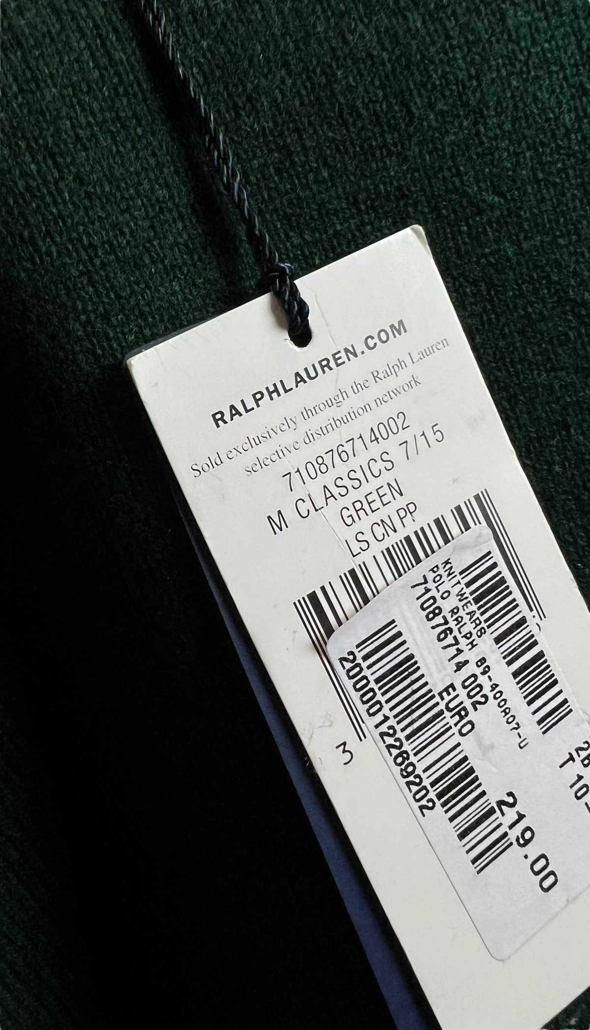 Pull Crewneck Ralph Lauren vert, détail logo et étiquette — vue 4
