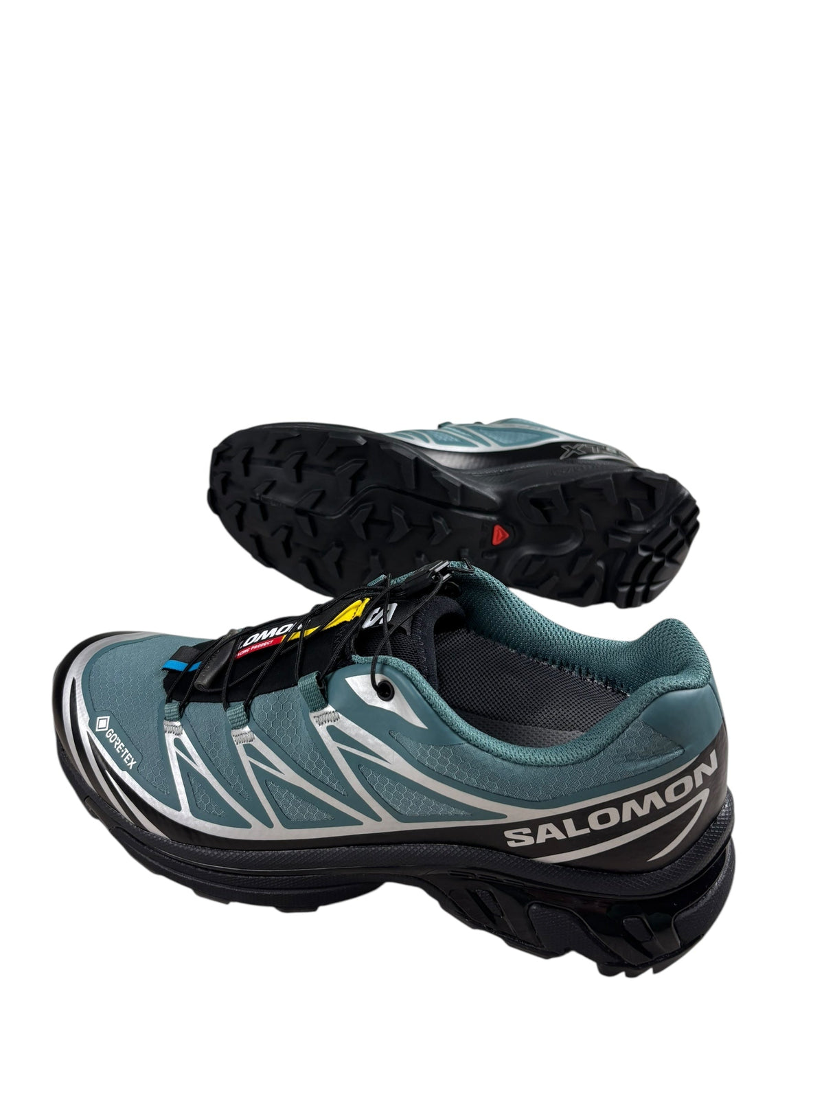 Sneaker Salomon atlantic / black / silver, Größe 41 1/3 - Logo und Etikett