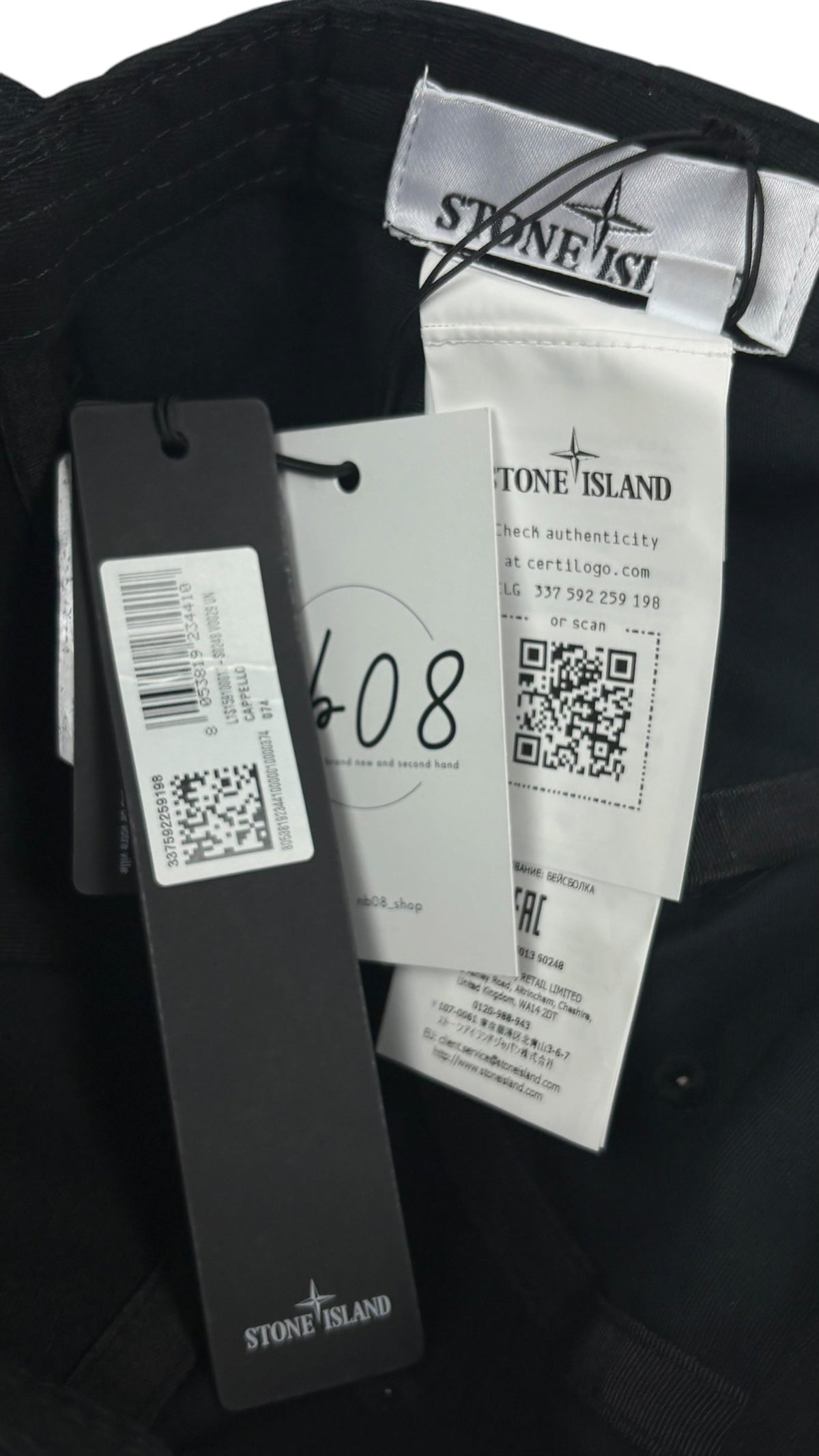Casquette Stone Island noir taille UNI, vue de côté — vue 5