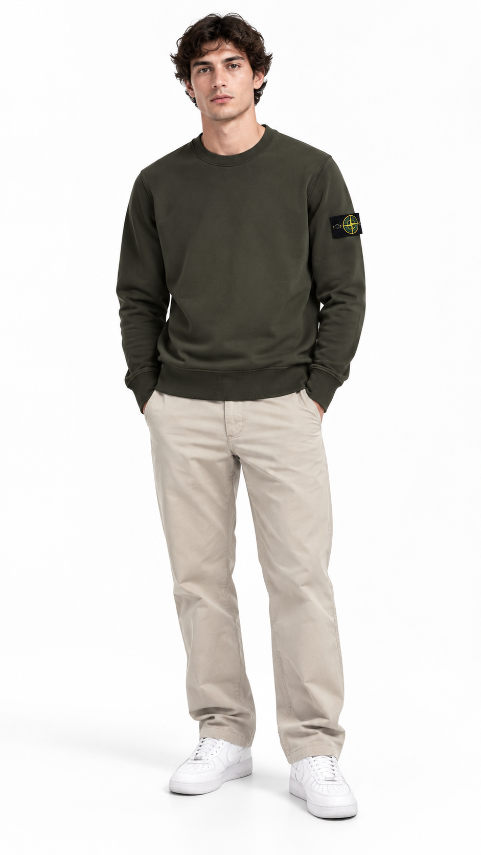 Sweat-shirt Crewneck Stone Island Organic Cotton Fleece Coal Grey gris, détail étiquettes et finitions — vue 4
