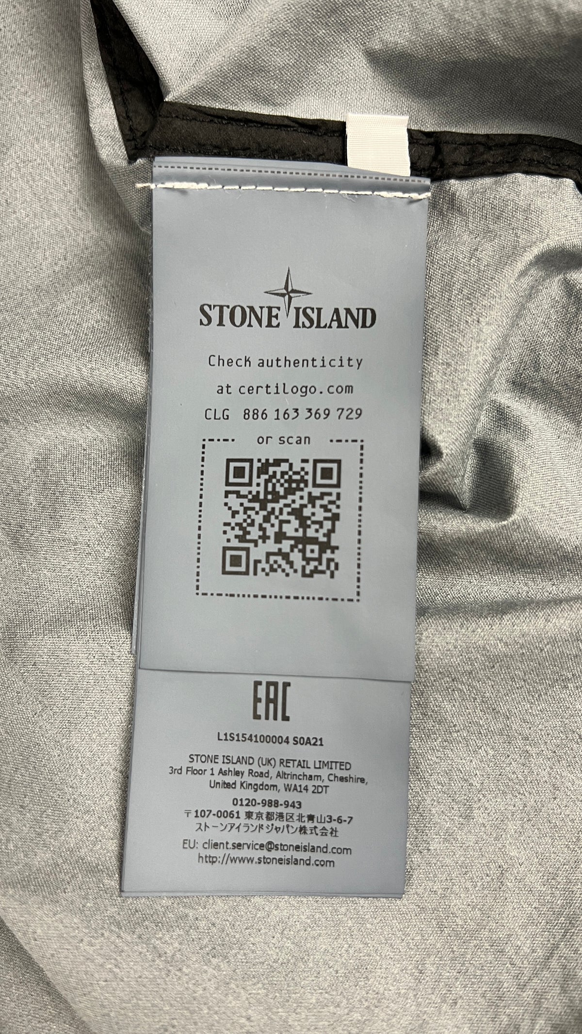 Veste à Capuche Stone Island Membrana 3L TC noir taille L, détail étiquettes et finitions — vue 4