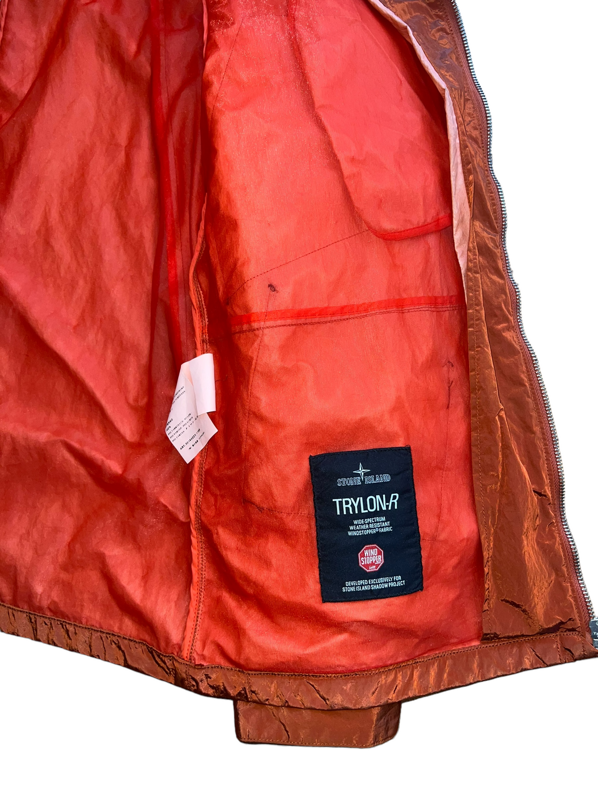 Veste Stone Island orange taille L - Logo et étiquette