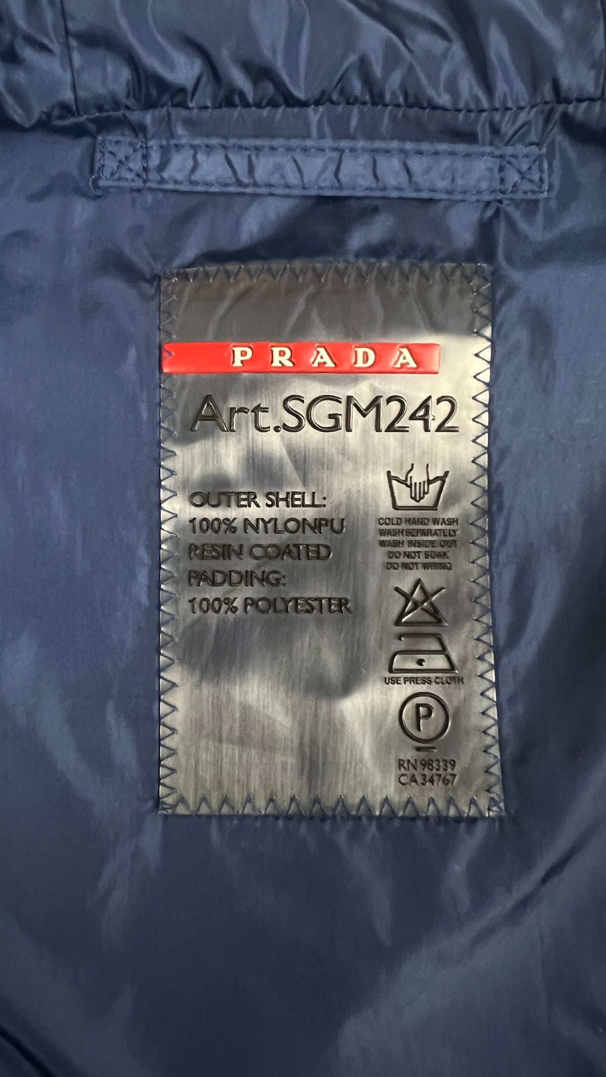 Veste à Capuche Prada Nylon Bleu Taille 48 – photo complémentaire 3 – NB08 Shop