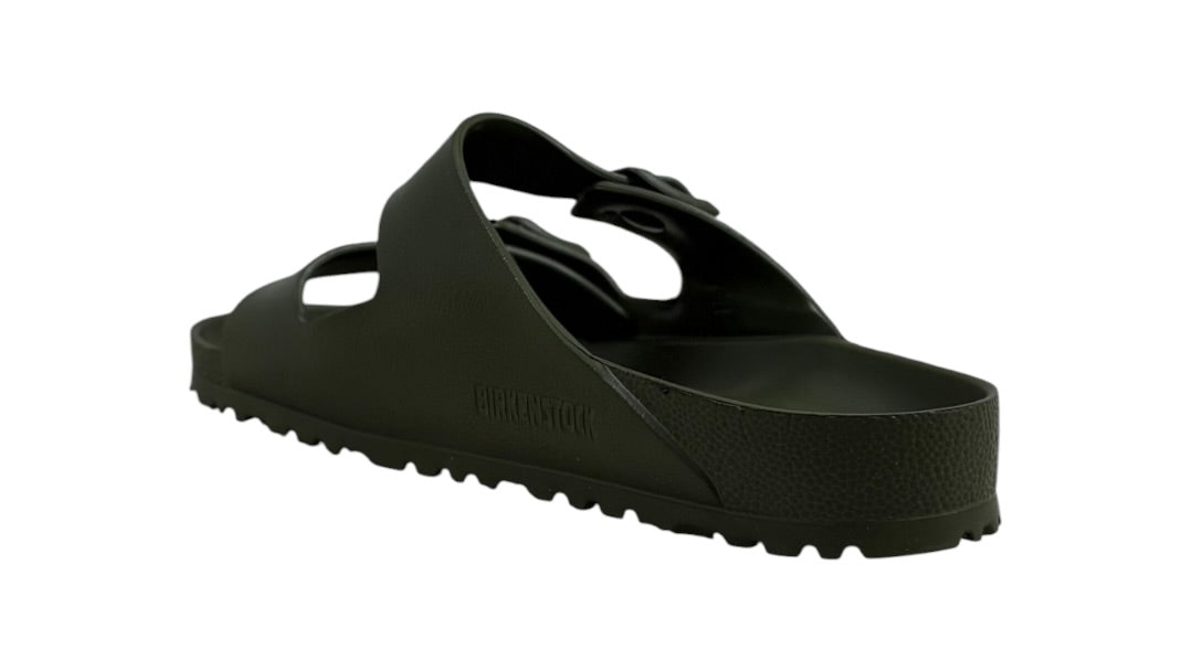 Détail d'une claquette Birkenstock Arizona EVA kaki, repère d'authenticité