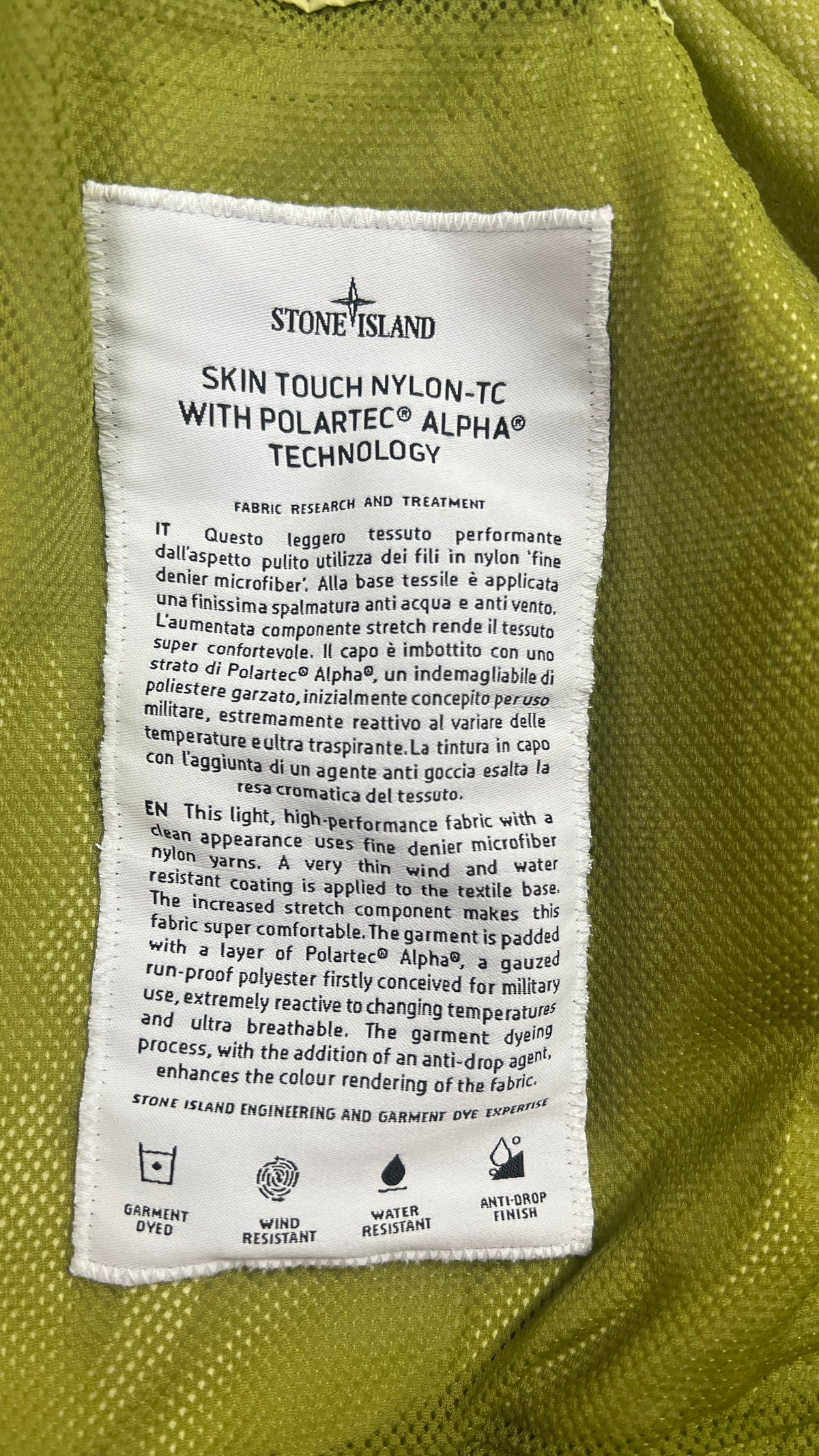 Jacke Stone Island Skin Touch Nylon-TC Polartec Alpha, Gelb, Größe S — zusätzliches Foto 5