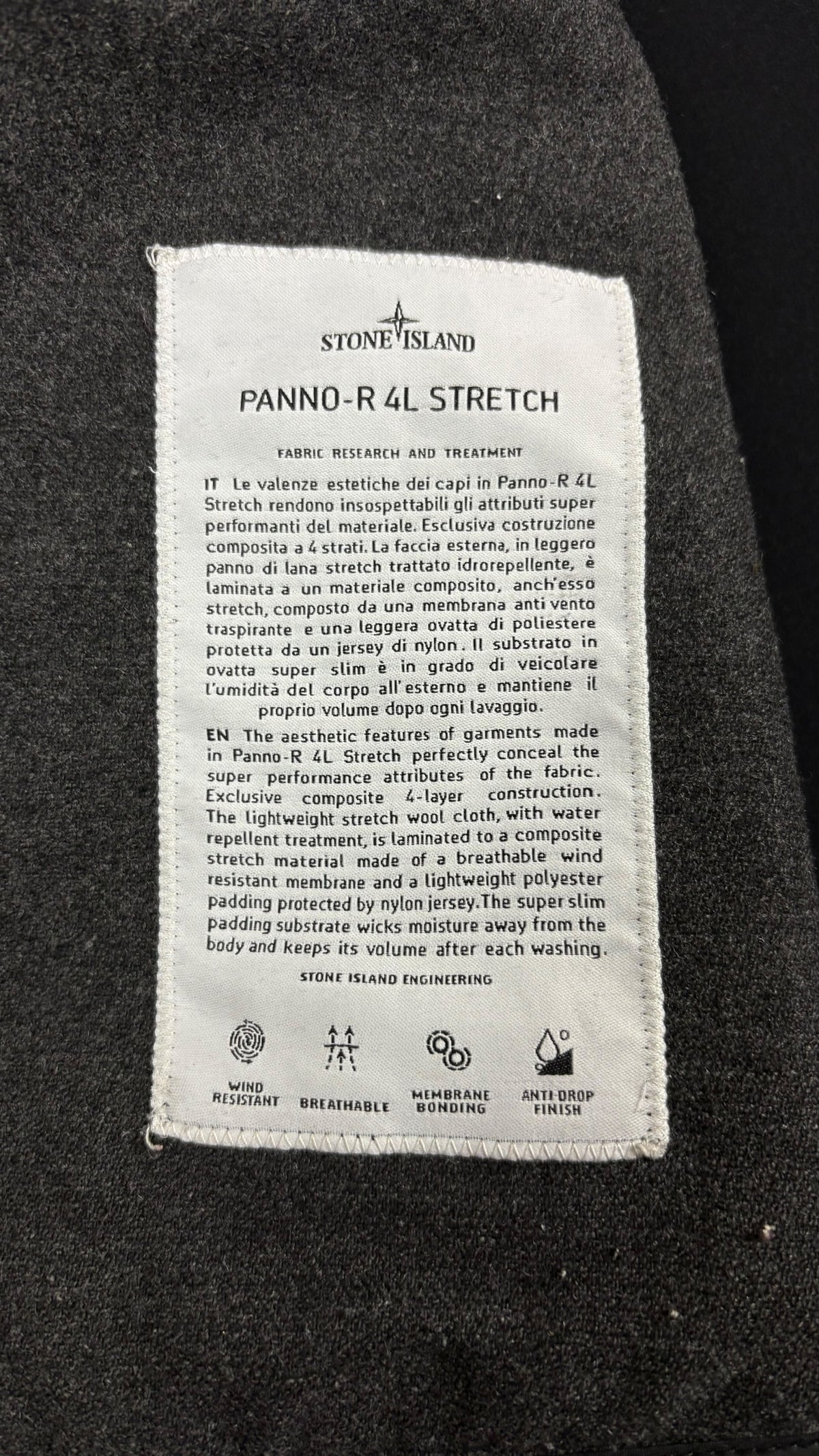 Giacca Stone Island Panno-R 4L Stretch - Grigio - Taglia L