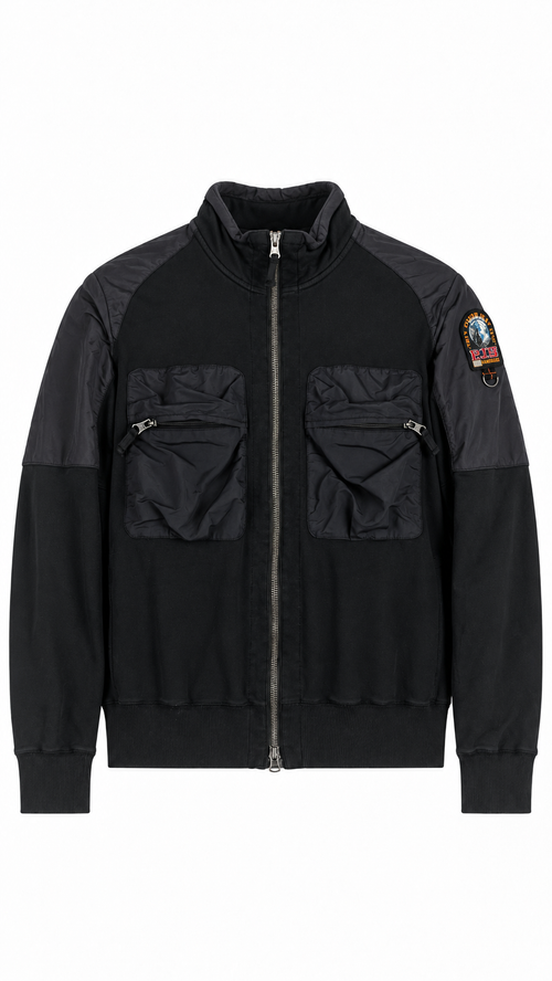 Sweat-shirt Zippé Parajumpers Fleece à Poches Nylon - Noir - Taille M