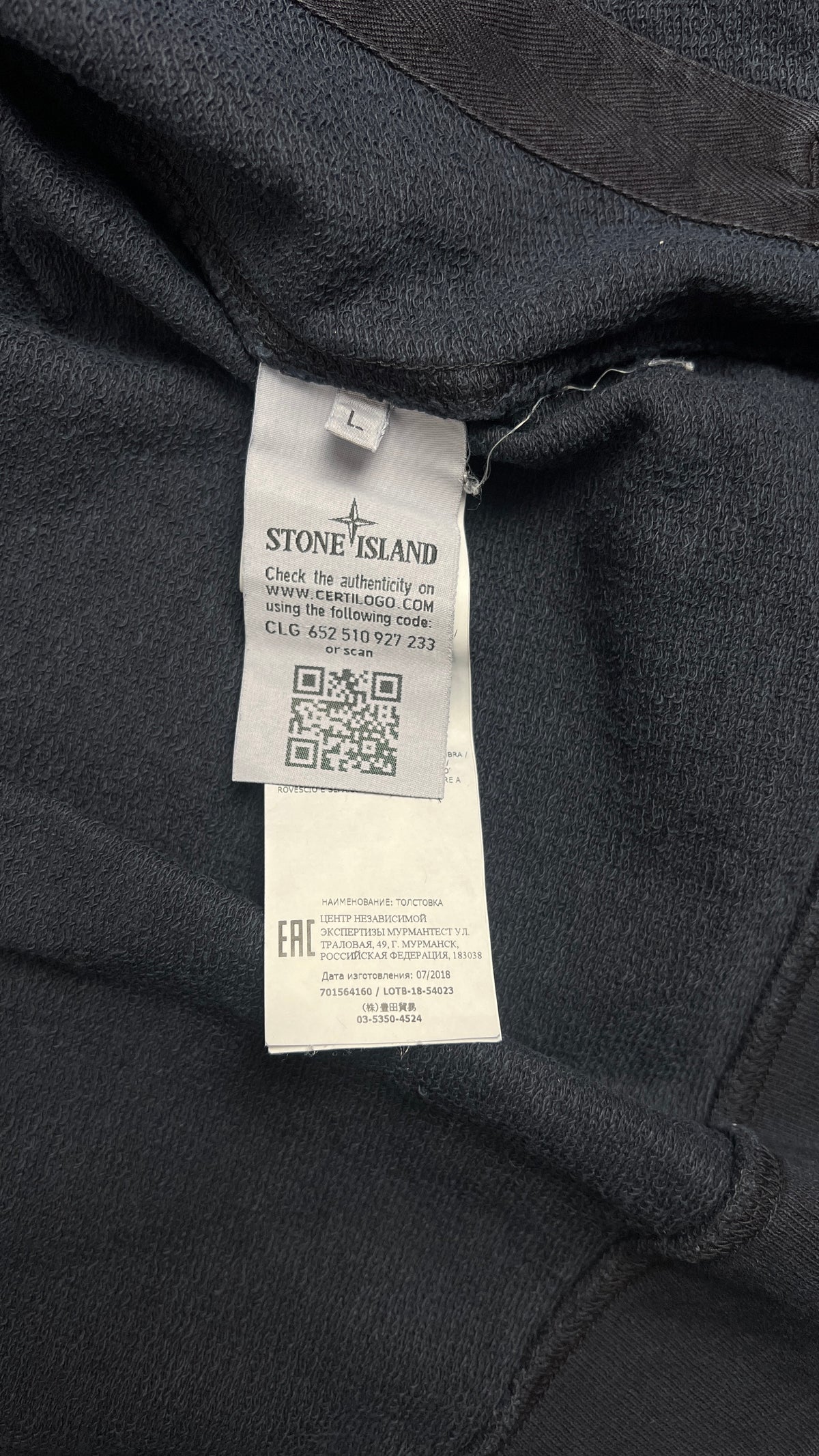 Felpa con cappuccio e zip Stone Island Cotton Fleece, Blu navy, Taglia L — foto aggiuntiva 5