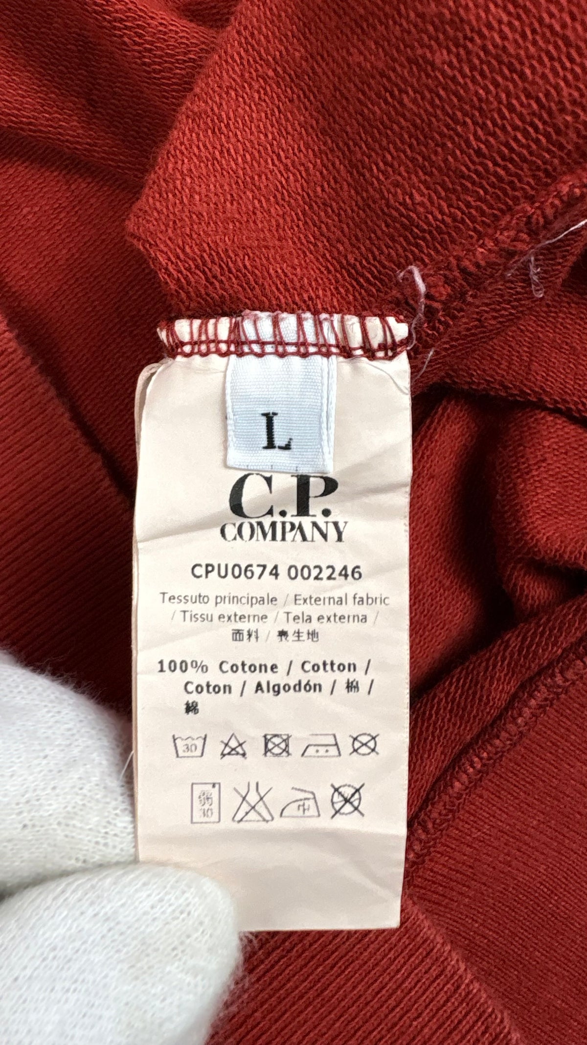 Sweat-shirt Hoodie C.P Company Vintage Logo rouge taille L, détail étiquettes et finitions — vue 5
