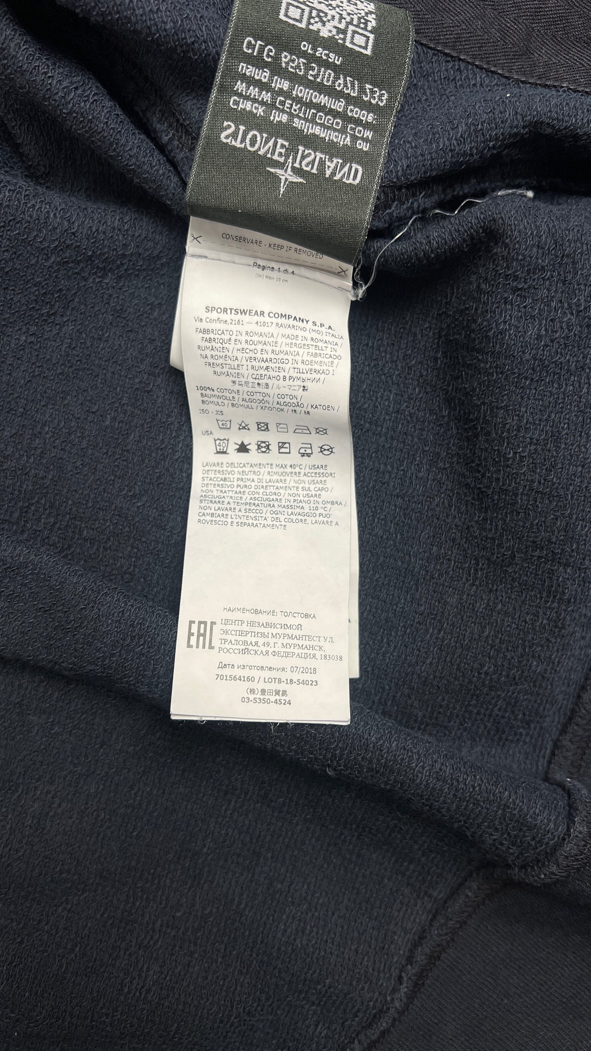 Felpa con cappuccio e zip Stone Island Cotton Fleece, Blu navy, Taglia L — foto aggiuntiva 6