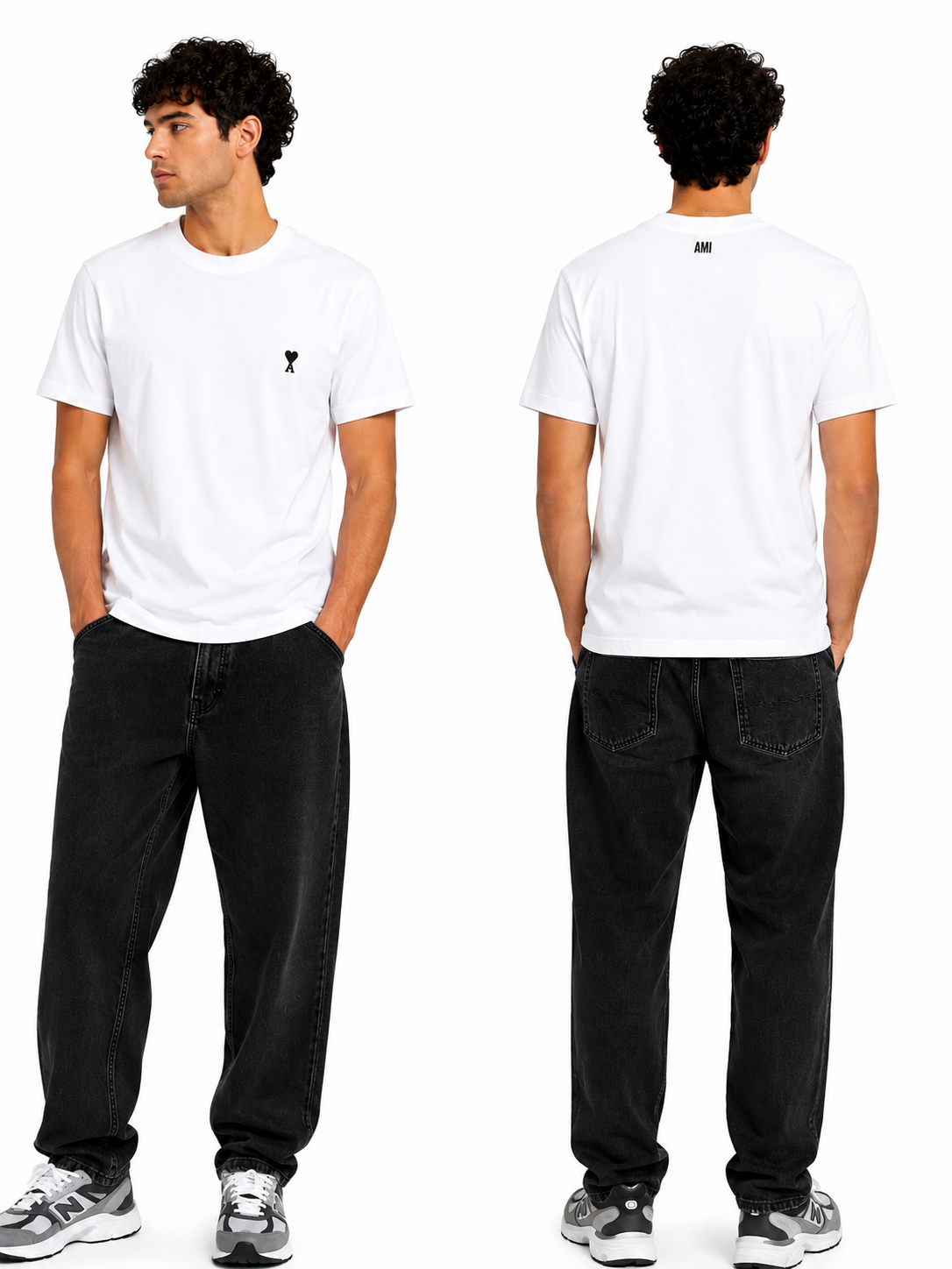 T-shirt Ami de Coeur AMI Paris blanc neuf, broderie AMI ton sur ton sous l'encolure dos — vue 3
