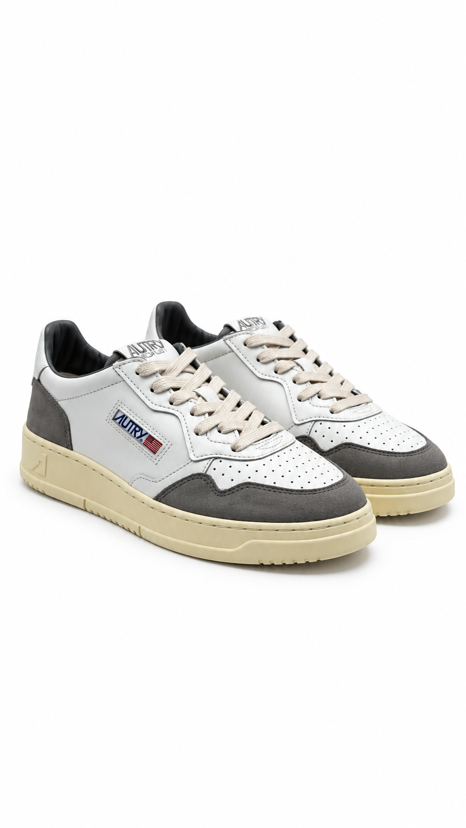 Sneakers Autry Medalist Low Cuir Blanc Daim Ciment blanc et gris, autre angle — vue 2