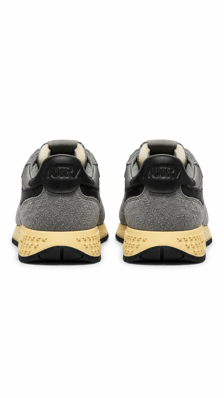 Sneakers Autry Reelwind Low Nylon Daim Plumbeo gris et noir, détail matière et finitions — vue 3