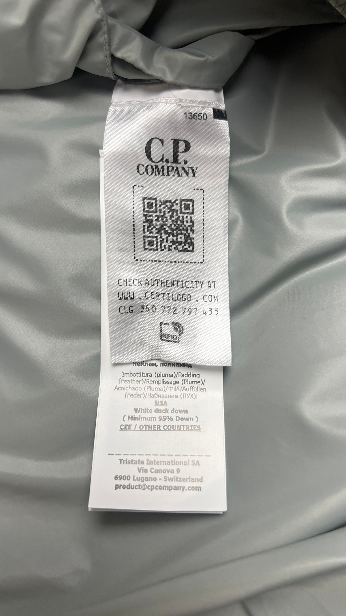 Doudoune à Capuche C.P Company D.D Shell Flint Grey gris taille S, détail étiquettes et finitions — vue 4