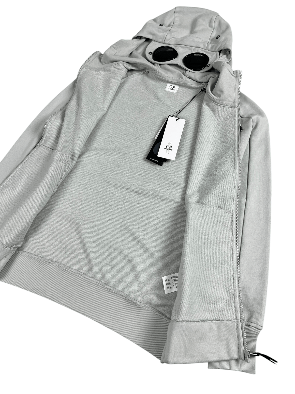 C.P Company Goggle zip hoodie, grey, material and finishing detail — view 4