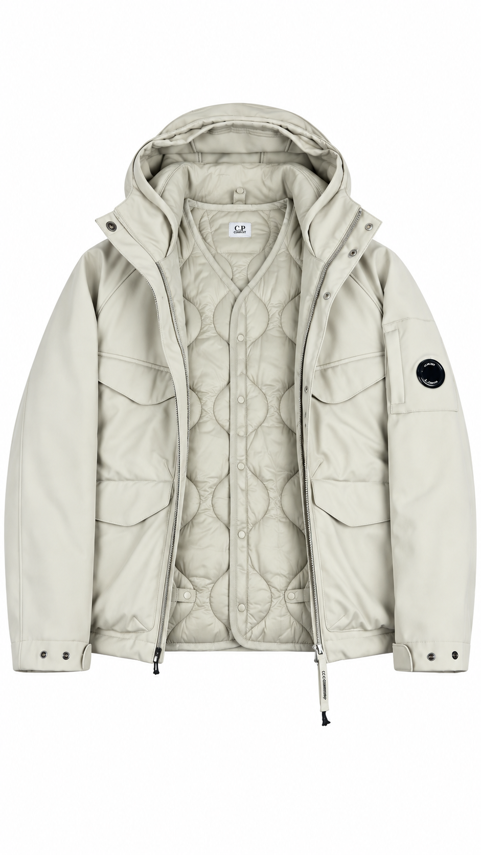 Veste à Capuche C.P Company Shell-R Lens Silver Birch blanc cassé, vue de dos — vue 2
