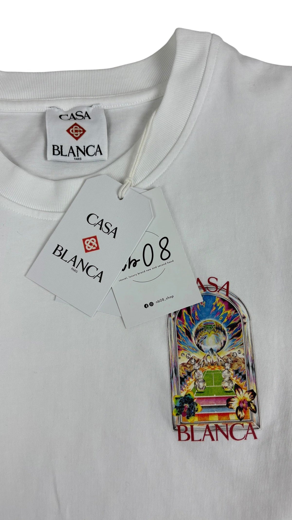 Casablanca Tennis Landscape T-shirt, white, new, labels and finishing detail — view 3