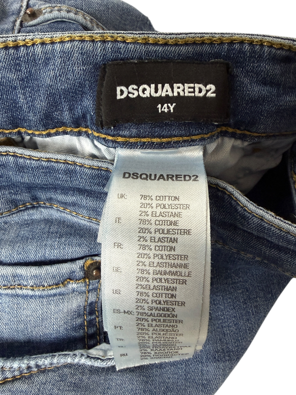 Jean Dsquared2 marine taille 14 ans - Logo et étiquette