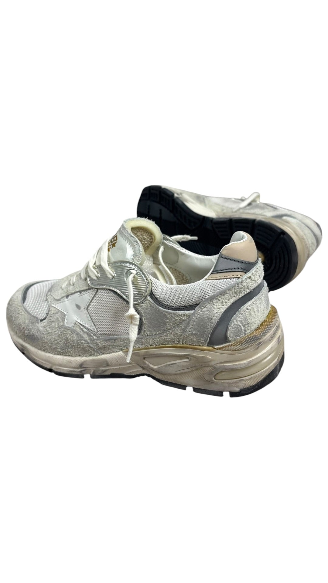 Golden Goose Dad-Star suede and mesh sneakers, white and silver, new - view 4/4