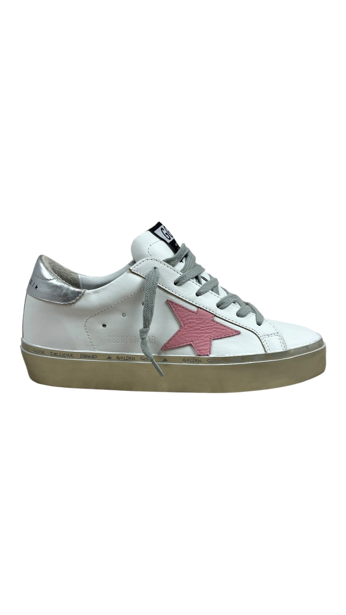 Sneaker Golden Goose Hi Star Classic With List blanc rose pastel argent or - vue 1/5