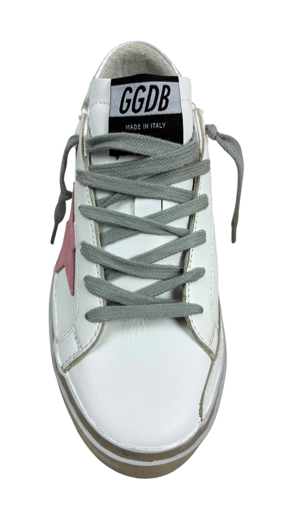 Sneaker Golden Goose Hi Star Classic With List blanc rose pastel argent or - vue 2/5