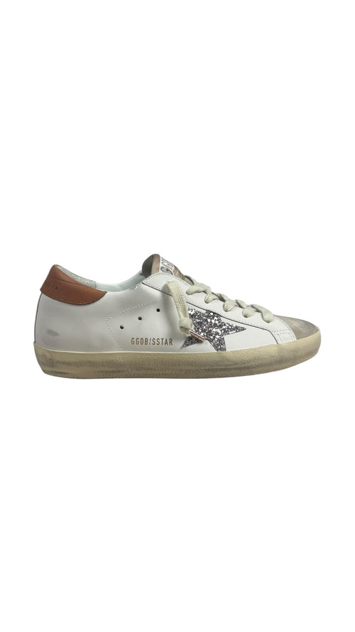 Sneaker Golden Goose Super-Star Damen Glitzerstern - Weiß / Beige - Neu