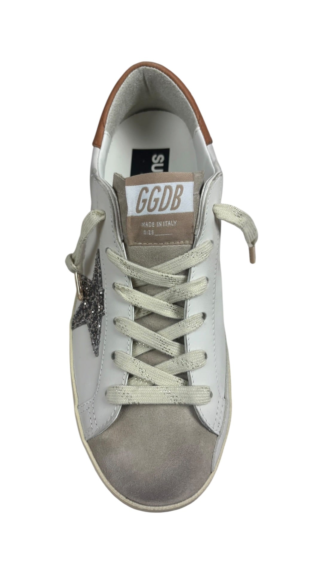 Sneakers Golden Goose Super-Star femme étoile pailletée blanc beige neuf - vue 2/4