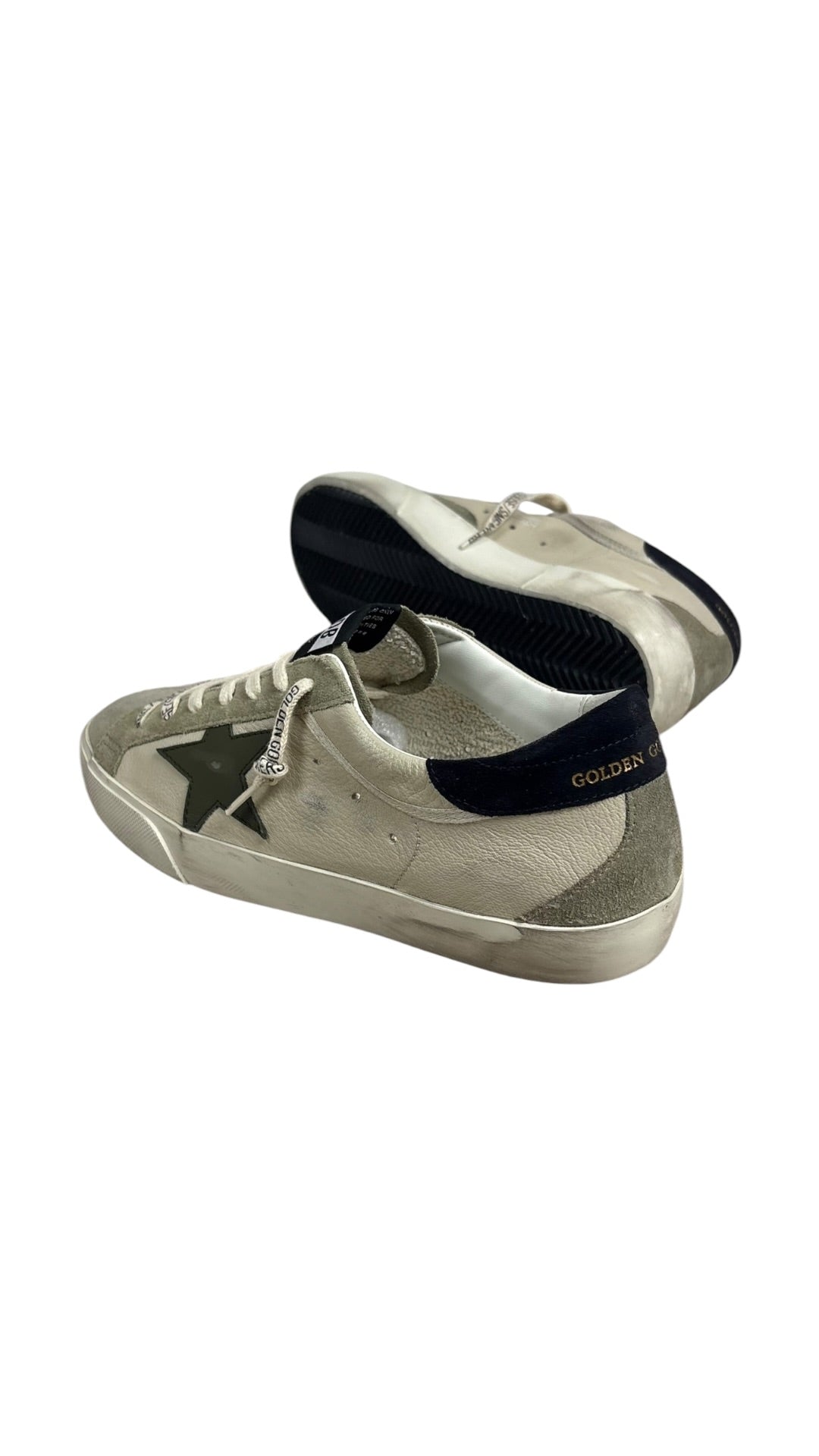 Golden Goose Super-Star nappa and suede sneakers, cream, grey and olive, new - view 4/4